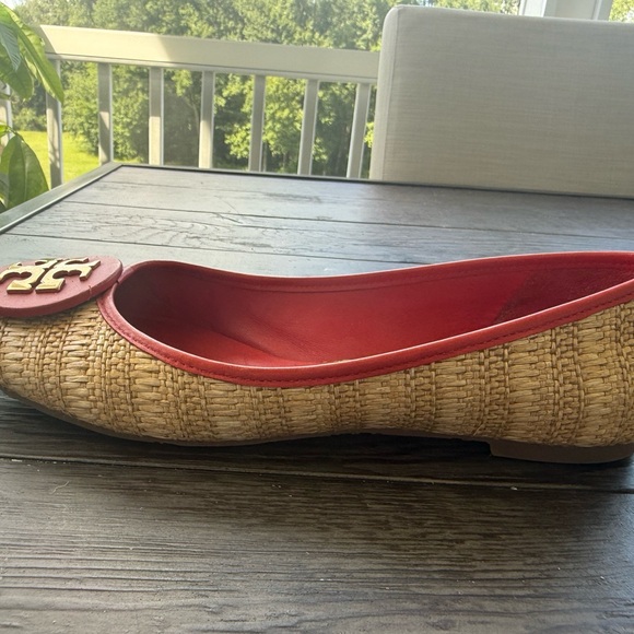 Tory Burch Red Raffia and Tan Flats Size 9 - Picture 8 of 9